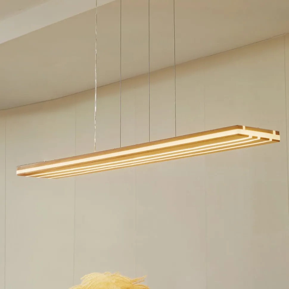 LED hanglamp Silja, hout, acryl, wit, 3000K