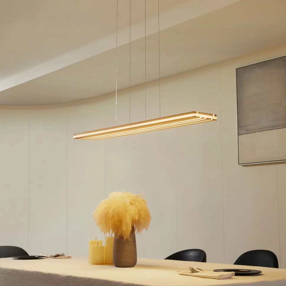 LED hanglamp Silja, hout, acryl, wit, 3000K