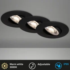 LED inbouwspot 7602 3er IP65 3.000 K zwart