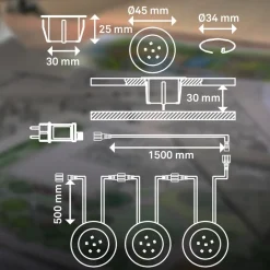 LED inbouwspot 3914032 IP67 12V 3xstarter set 4,5cm roestvrij staal