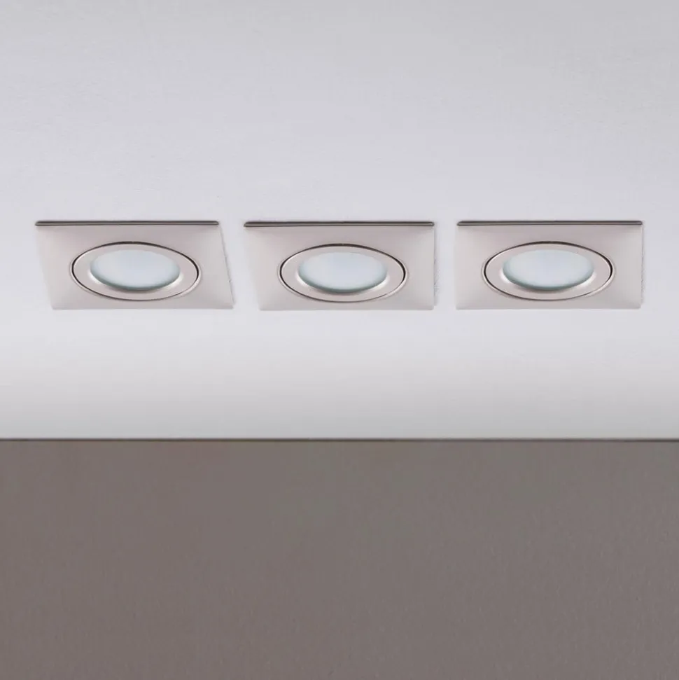 LED inbouwspot Andrej, hoekig, nikkel, set van 3