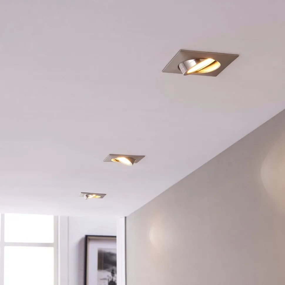 LED inbouwspot Andrej, hoekig, nikkel, set van 3