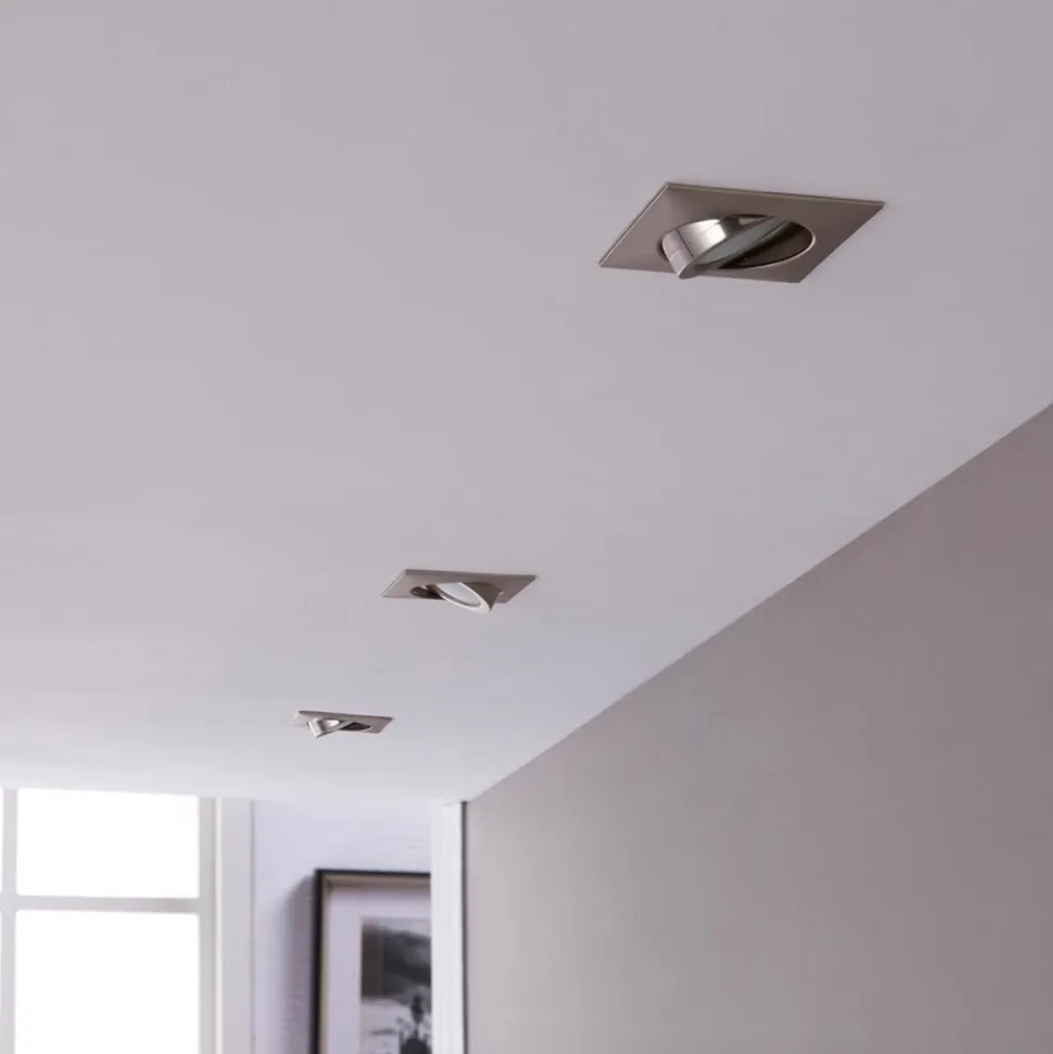 LED inbouwspot Andrej, hoekig, nikkel, set van 3