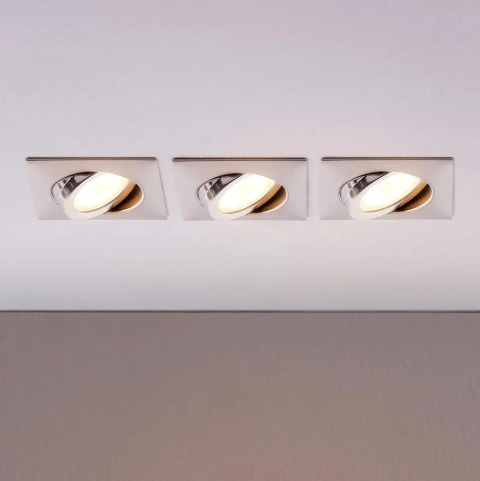 LED inbouwspot Andrej, hoekig, nikkel, set van 3