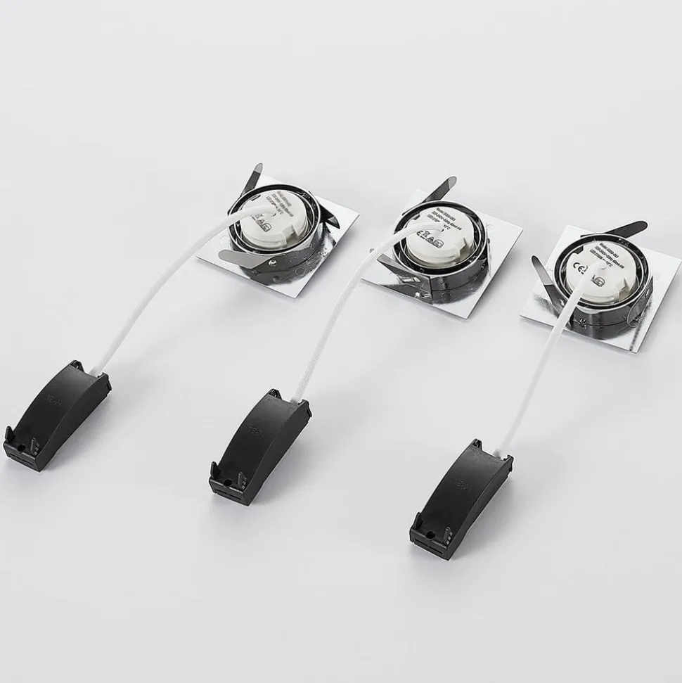 LED inbouwspot Andrej, hoekig, nikkel, set van 3