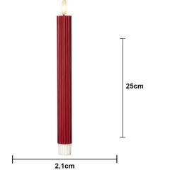 LED kaars Flame Stripe, rood, 25 cm, wax, batterij set van 2