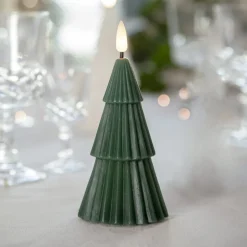 LED kaars Flamme Grany, groen, 15 cm, echte was, werkt op batterijen