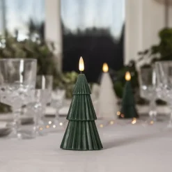 LED kaars Flamme Grany, groen, 15 cm, echte was, werkt op batterijen