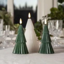 LED kaars Flamme Grany, groen, 15 cm, echte was, werkt op batterijen