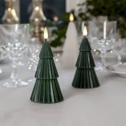 LED kaars Flamme Grany, groen, 15 cm, echte was, werkt op batterijen