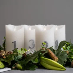 LED kaars Sara Advent 4st hoogte 12,5cm wit/zilver
