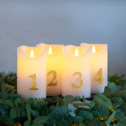 LED kaars Sara Advent 4st hoogte 12,5cm wit/goud