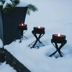 LED kaars Zaklamp Kaars zwart metaal/wax op batterijen