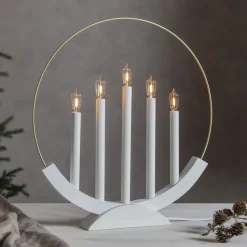 LED kandelaar Brace, 5-lamps, wit/goud