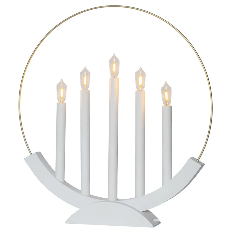 LED kandelaar Brace, 5-lamps, wit/goud