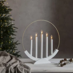 LED kandelaar Brace, 5-lamps, wit/goud