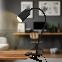 LED klemlamp Fleks, zwart, flexibel, metaal