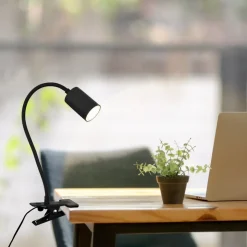 LED klemlamp Fleks, zwart, flexibel, metaal