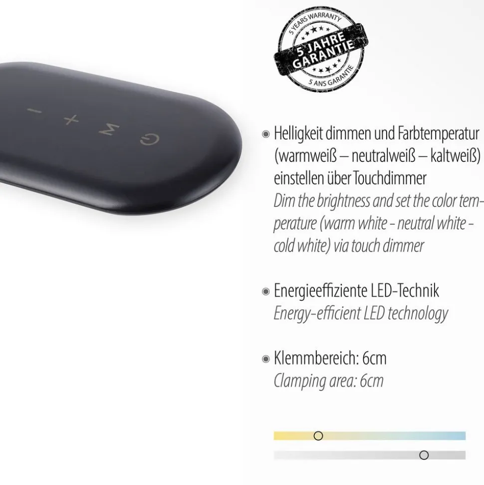 LED klemlamp Kelly, CCT, dimbaar