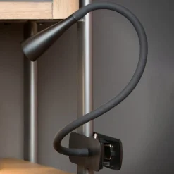 LED klemlamp Zozy, zwart, 3-StepDim, flexibele arm