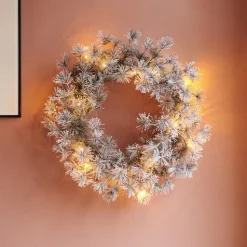 LED krans Alfi, groen/sneeuw, Ø 45 cm