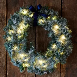 LED krans Anton groen, besneeuwd