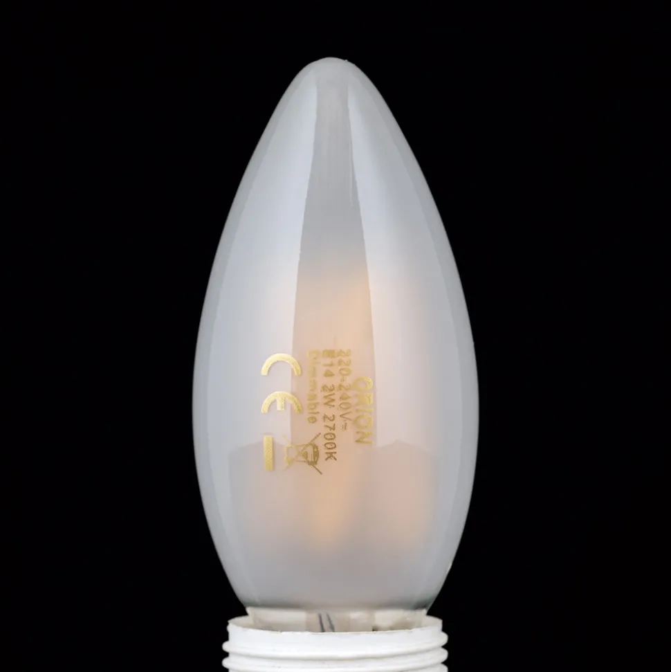 LED lamp E14 C35, mat, 2W, 2.700 K, 180 lm, dimbaar