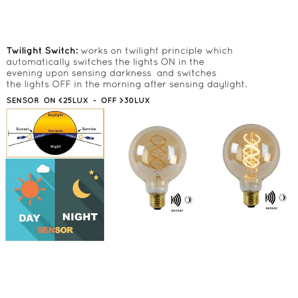 LED lamp E27 Globe 4W 2.200K amber sensor