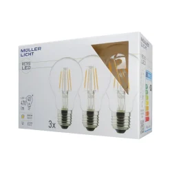LED lamp E27 4W 2.700K filament 3 per set, 470lm