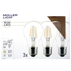 LED lamp E27 4W 2.700K filament 3 per set, 470lm