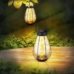 LED lamp op zonne-energie 36649, zwart, amber, metaal, kunststof