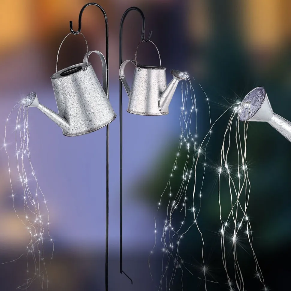 LED lamp op zonne-energie 33652, zilver, gieter, grondspies, metaal