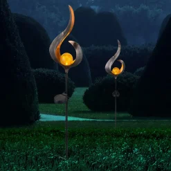 LED lamp op zonne-energie 33465, grondspies, bronskleurig, metaal, glas