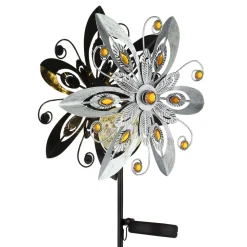 LED lamp op zonne-energie 36578S, grondspies, zilver/zwart, metaal