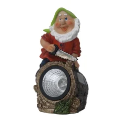 LED lamp op zonne-energie Gnomy kleurrijk/rood plastic 21 cm houthakker