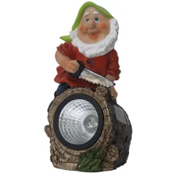 LED lamp op zonne-energie Gnomy kleurrijk/rood plastic 21 cm houthakker