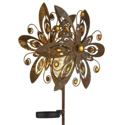 LED lamp op zonne-energie 36578, grondspies, roestbruin, metaal, glas