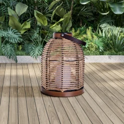 LED lamp op zonne-energie Korbinian, bruin, hoogte 29 cm, IP44, lantaarn