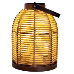 LED lamp op zonne-energie Korbinian, bruin, hoogte 29 cm, IP44, lantaarn