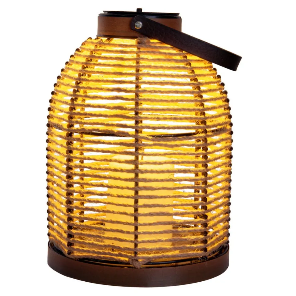 LED lamp op zonne-energie Korbinian, bruin, hoogte 29 cm, IP44, lantaarn