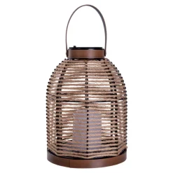 LED lamp op zonne-energie Korbinian, bruin, hoogte 29 cm, IP44, lantaarn