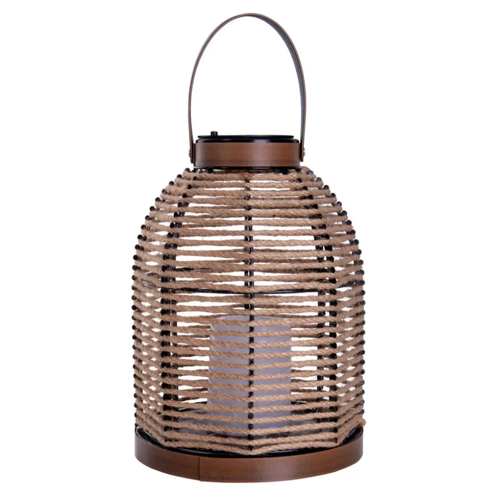 LED lamp op zonne-energie Korbinian, bruin, hoogte 29 cm, IP44, lantaarn