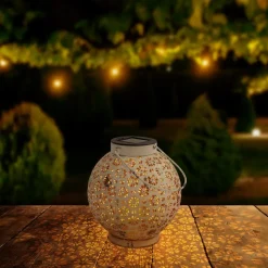 LED lamp op zonne-energie 52854, wit, metaal, 20 cm, IP44, set van 2