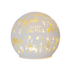 LED lichtbol Vrolijk kerstfeest Ø 12cm wit glas op batterijen