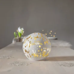 LED lichtbol Vrolijk kerstfeest Ø 15cm wit glas op batterijen