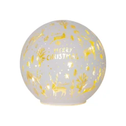 LED lichtbol Vrolijk kerstfeest Ø 15cm wit glas op batterijen