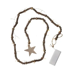 LED lichtketting Beady, bruin, houten kralen, 150 cm, batterij