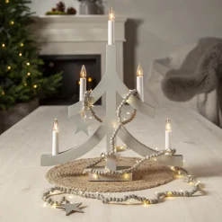 LED lichtketting Beady, grijs, houten kralen, 150 cm, batterij