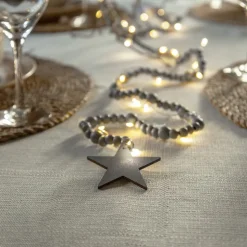 LED lichtketting Beady, grijs, houten kralen, 150 cm, batterij