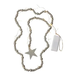 LED lichtketting Beady, grijs, houten kralen, 150 cm, batterij